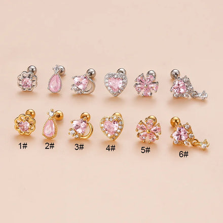 Wholesale New Arrival Piercing Jewelry Fashion Sweet Pink Zircon Collection Cochlear Stud Earrings Piercing Earrings