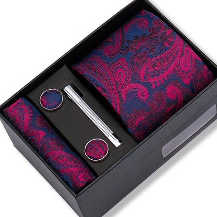 Shengzhou Male Black Necktie Men Ties With Tie Pin Gift Set Necktie Cufflinks Tie Clip Hanky Men Suit 4 Sets for Men