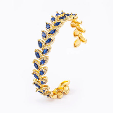 QIKU Leaf Shape Inlay Crystal Opening Adjustable Bracelets Copper Gold Plated Jewelry Accessories Party Wedding Gift Wholesale