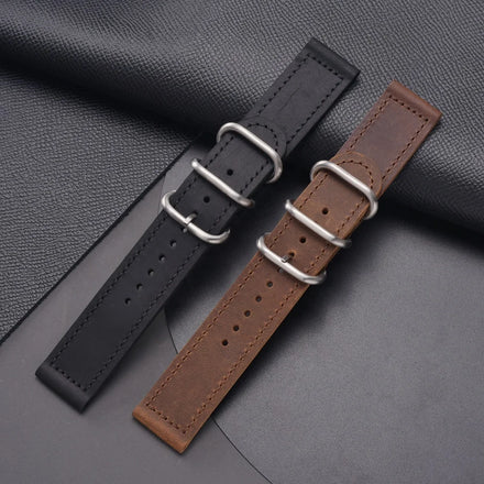 LAIHE Luxury Men's Genuine Leather Watch Strap 20mm 22mm 24mm with Silver Buckle and Crazy Horse Design