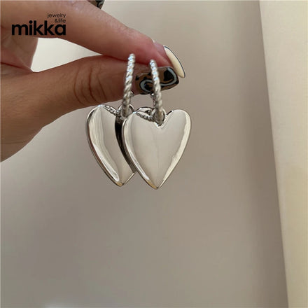 American Exaggerated Metal Peach Heart-shaped Design Temperament Earrings Silver Plated High Polished Heart Hoop Earrings