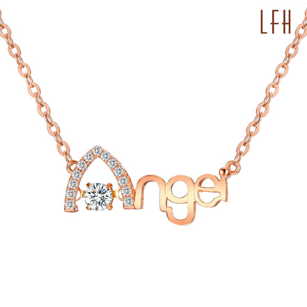 Fashion Ancient English Letter 18k Solid Gold Necklace Personalized Minimalist 18k Real Gold Pure Gold Diamond Necklace