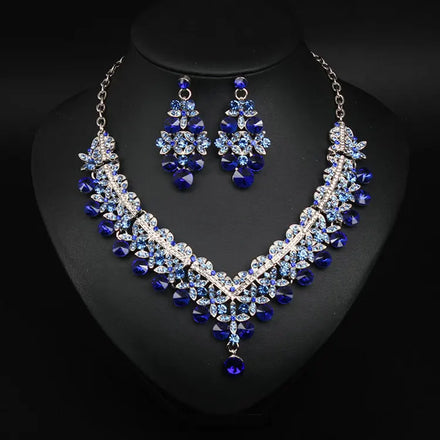 Qushine Wedding Jewelry Drop Earrings Shiny Crystal Geometric Choker Necklace Bridal Earring Necklace Jewelry Set