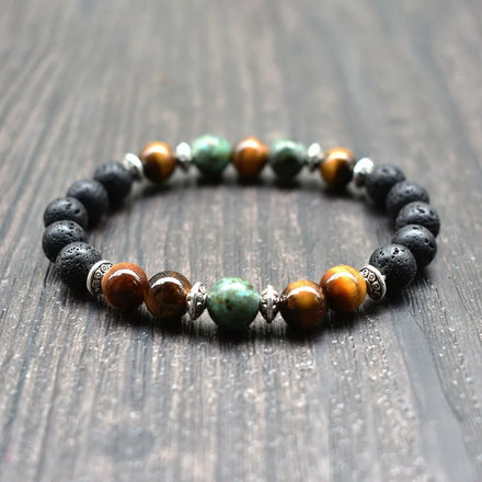 New Design 8mm Lava Beads Essential Oil Diffuser Bracelet Natural Tiger Eye African Turquoise Adjustable Bracelets for Unisex