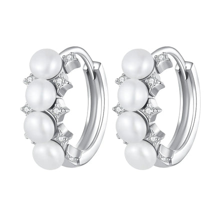 925 Sterling Silver Freshwater Pearl Hoop Earrings with Shell Bead Ear Buckles Elegant Fine Jewelry Gift for Women BSE762