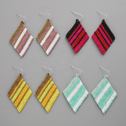 Miyuki High Quality Mixed Color Rhombus Seed Bead Huggie Earrings Trendy Personality Hiqh Style