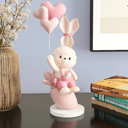 Wholesale Wedding Gifts Women's Girls Birthday Gifts Cute Rabbits Resin Sculptures with Balloons for Home Decor