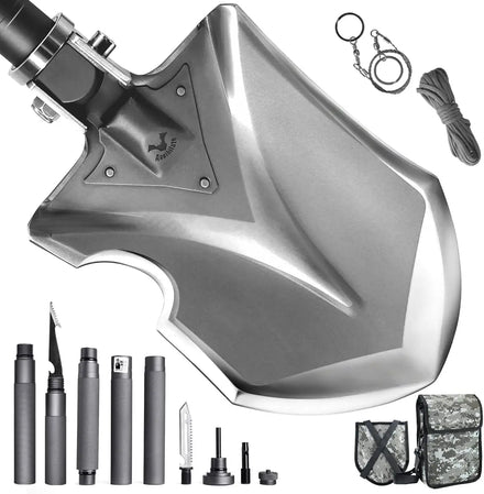 Zune Lotoo Tactical Shovel Survival Multitool 15 in 1 Compact Camping Digging Shovel Folding High Carbon Steel Shovel