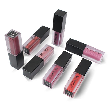 ALIVER Wholesale 7 Colors Vegan Matte Lip Gloss Vendor Private Label Custom Korean Waterproof Cute Liquid Lipgloss for Women