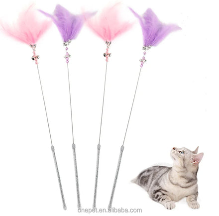 Cat Interactive Toy Fun Playing Feather Teaser Stick Toy Cat Teaser Wand