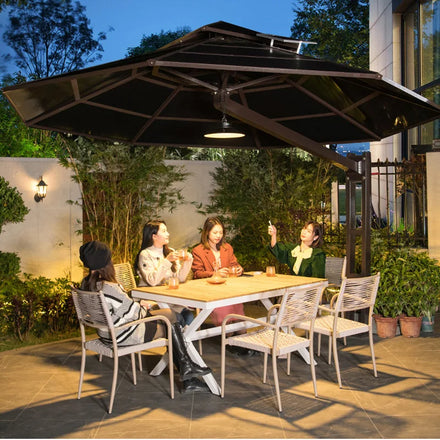 Commercial Parasol Outdoor Garden Patio Umbrella Waterproof Solar Powered Lights Big Cantilever Design for Outdoor Furniture