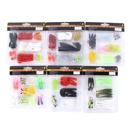 Wholesale SOL001~007 Full Swimming Layer Artificial Lead Jig Head Hooks and Soft Plastic Worm Baits Fishing Lures Combo Set Kit