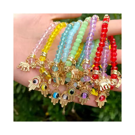 Ins Mexico Charm Beaded Bracelets Flower Evil Eye Fatima Elephant Horse Crystal Rope String Braided Charm Bracelet for Women