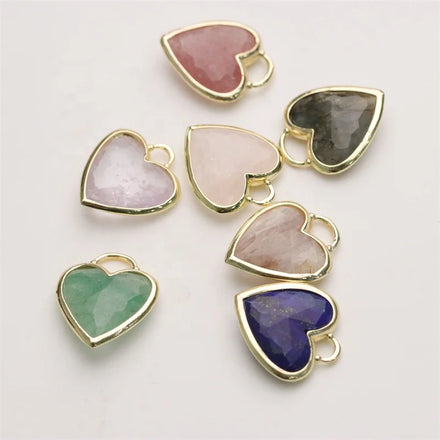 Newest Lovely Small Size Gemstone Made Heart Pendant Fashion Gold Bezel Natural Handmade Amethyst Stone Heart Charms