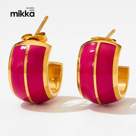 INS Style 14K Gold Plating Stainless Steel c Shaped Enamel Earrings for Women