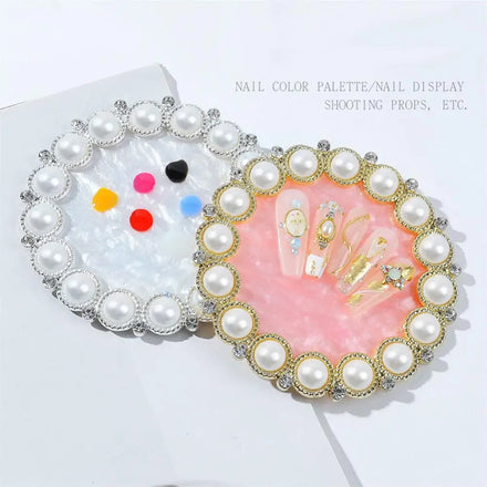 Retro Pearl Nail Display Palette Fake Shelf Resin Nail Color Palette Gel Polish Mixing Drawing Paint Plate for Nail Art