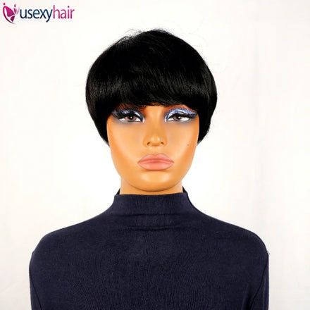 Large Stock Vigorous Women Human Hair Wig Bob Hair Cut Pixie Natural Black Fluffy Human Hair Wig Daily Use for Women
