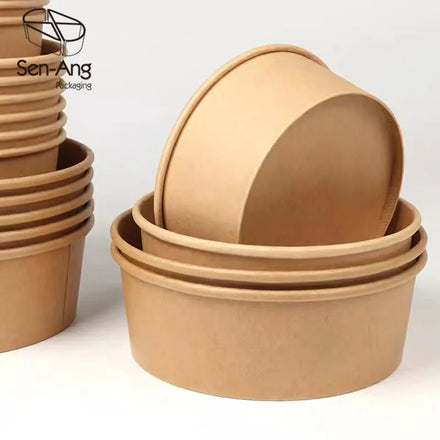 SenAng07 Brand New Custom Printed Salad Clear 1000Ml Food Container Packing Oval Bento Box Thicken Round Paper Bowl
