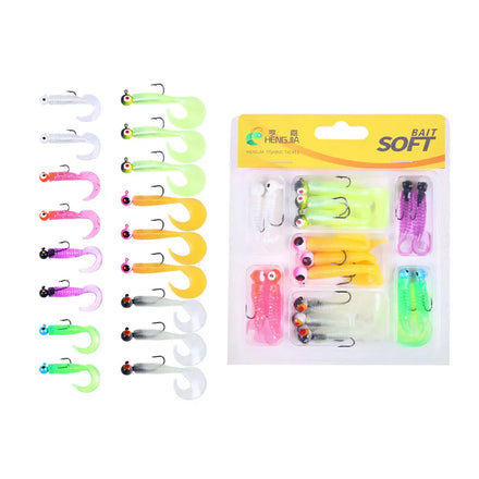 Wholesale SOL004-B Artificial Lead Jig Head Hooks and Soft Plastic Baits Fishing Lures Combo Set Kit