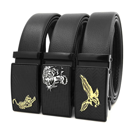 New Animal Buckle Men's Automatic Belt PU Leather Wholesale Factory Belts for Men Ratchet Belt LQ
