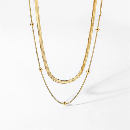 Fashion Aesthetic Necklaces Stacked Stainless Steel Necklaces 18K Gold-plated Beaded Chain Jeweled Snake Chain Necklaces