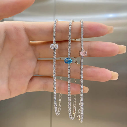 925 Sterling Silver Dainty Claw Setting Pink Zircon Tennis Bracelet for Women Wholesale