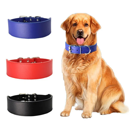 Wholesale Wide Solid Luxury 2in 5cm Solid Color Dog Collar PU Leather Classic Pet Dog Collar