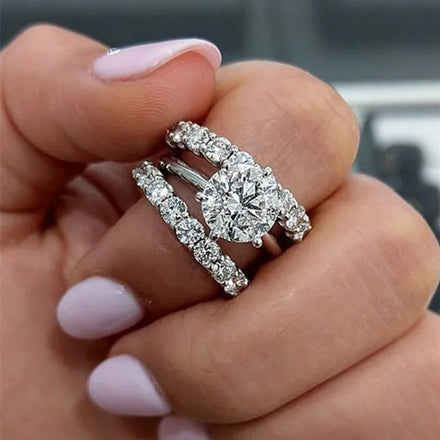 CAOSHI Factory Customable Luxury Exquisite Silver Color Rings for Women Inlaid White Zircon Stones Wedding Rings Set Engagement