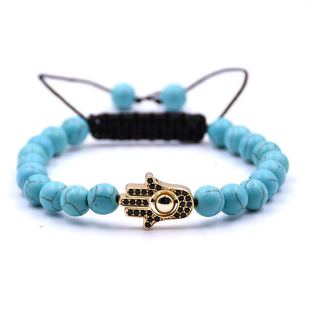 Natural 8mm Stone Friendship Woven Bracelet Gold Hasma Hand Braided String Cord Evil Eyes for Men Women