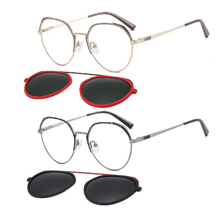High Classic Metal Glasses Frame with Inner Magnetic Clip on Polarized Lens Cool Multi Colors Optical Sunglasses Spectacle