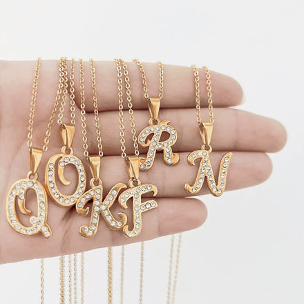 Stainless Steel Initial Letter Pendant Personalized 18K Gold Plated Crystal Necklace Luxury Zircon Letter Necklace for Women