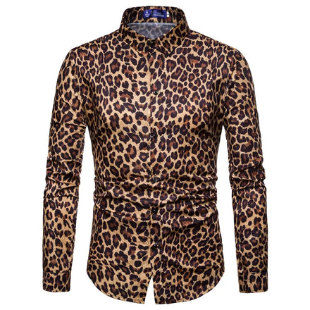 Trend Man Club Leopard Print Shirt High Quality Long Sleeve Social Man Casual Party Shirt Chemise Homme Shirt Dress