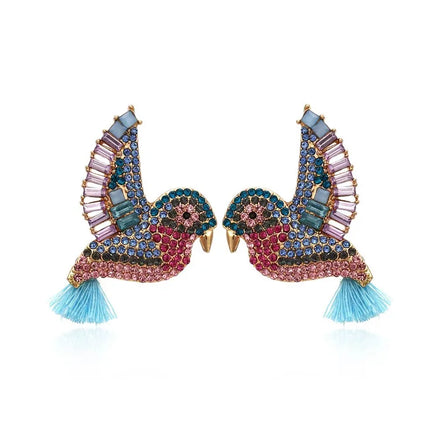 Wholesale New Cute Trend Women Statement Diamond Retro Designer Drop Tassel Animal Bird Earrings