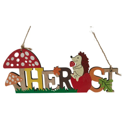 Creative Eco-friendly Safe Wood Handicraft Hedgehog Animal Wall Hanging Cartoon Home Decoration Pendant 22CM Printed Customized