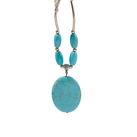 Turquoise Handmade Bohemia Necklace Turquoise Oval Shaped Pendant Vintage Jewelry for Women