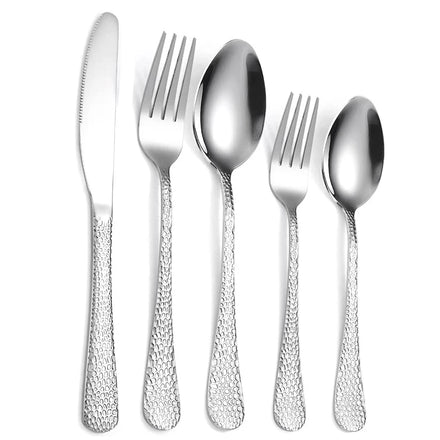 Hotel Restaurant Wedding Fork Knife Stainless Steel Gold Flatware Hammered Cutlery Sets