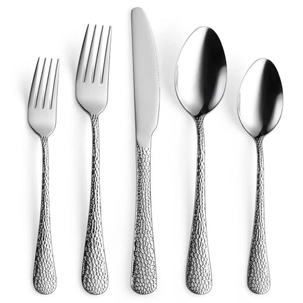 Hot Sale Hammered Gold Cutlery Knife Flatware Set Stainless Steel Spoon and Fork