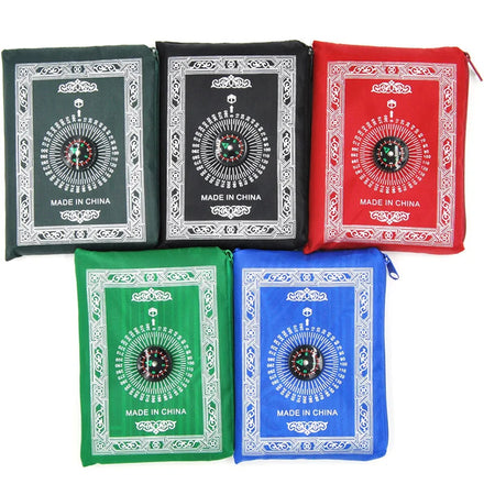 Portable Waterproof Muslim Prayer Mat Rug with Compass Pattern Islamic Eid Decoration Gift Pocket Sized Bag Zipper Style 10pcs
