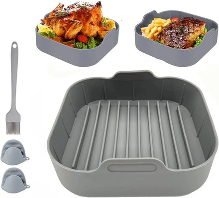 Reusable Silicone Pot Basket Liners for Air Fryer Foldable with Handles Square Silicone Air Fryer Liners for Baking