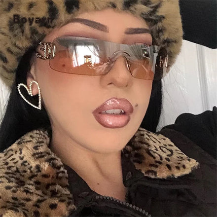 Boyarn New Punk One Piece Sunglasses Women Brand Designer Sun Glasses Y2k Wrap Around Sun Shades Eyeglasses Men Eyewear
