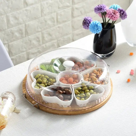 Dwax Modern Japandi Ceramic Dried Fruit Snack Platter with Bamboo Plate Customized Pattern Eco-Friendly Set