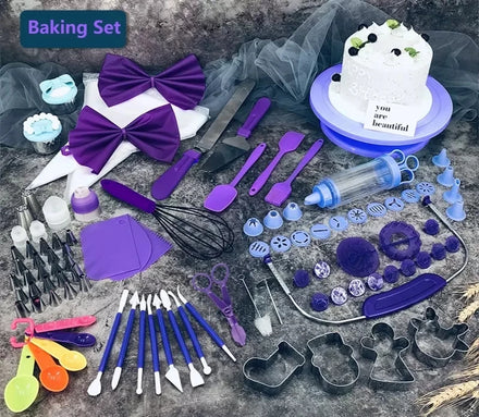 Hot Sale 296 Pcs Disposable Baking Tools Turntable Set Stainless Steel Silicone Plastic Eco-Friendly Decorating Nozzle Set Cake