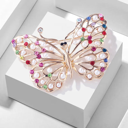 2025 Korean Version Fashion Pearl Brooch Cute Insect Rhinestone Brooch Versatile Butterfly Brooch Pin for Women