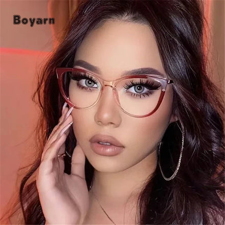 Boyarn Sexy Red Cat Eye Glasses Frames Women Anti Blue Light Eyeglasses Computer Eyewear Optical Myopia Frame Spectacle Frames