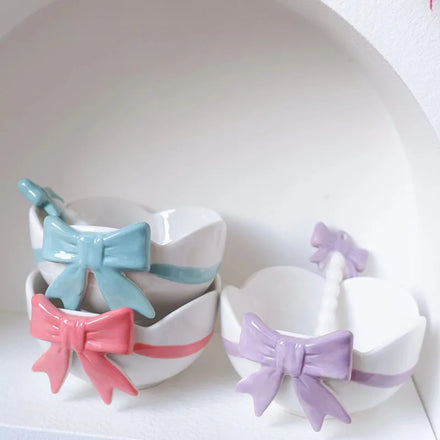 Girl Heart Cartoon Bow Ceramic Bowl Spoon Hand-painted Relief Dessert Bowl