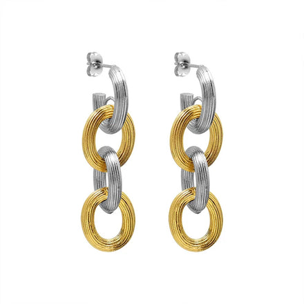 Fashion Jewelry Set Hypoallergenic Silver and Gold Chain Earrings Stainless Steel Link Chain Bracelet Vintage Drop Earrings