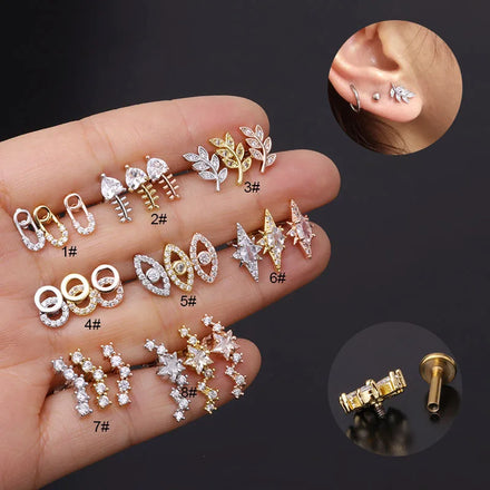 Crystal Ball Lip Earring Stud 1.2x6/8x3mm Stainless Steel Labret Piercing Cartilage Tragus Piercing Body Jewelry 12 Mix Color