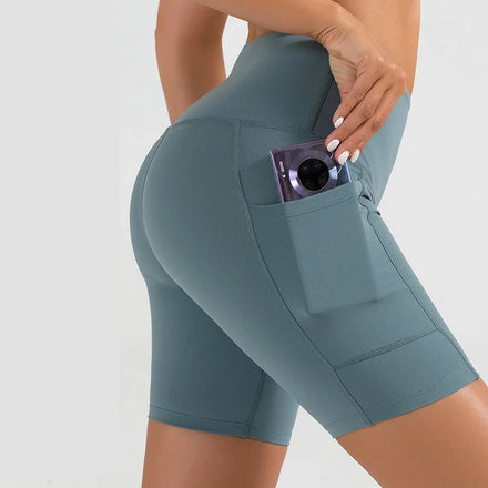 Autumn and Winter Quick-Dry High-Waist Hip-Lift Fitness Shorts Skinny Pocket Riding Women's Yoga Shorts