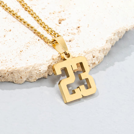 Personalized 18K Gold Plated Stainless Steel Chain Men & Women's Sports Number 23 Pendant Necklaces Jersey Recovery Jewelry
