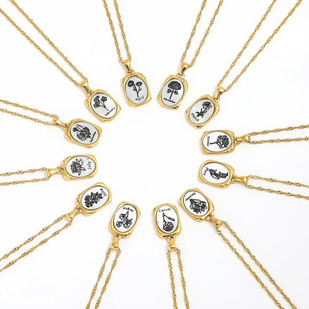 Joolim Jewelry 18k PVD Gold Plated Tarnish Free & Waterproof Shell 12 Birth Flower Stainless Steel Necklace Women Jewelry